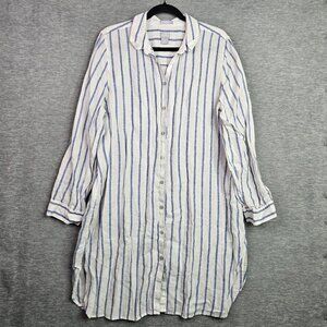Chico's No IRON Blue White Button Up Linen Tunic Shirt Women's Size 3